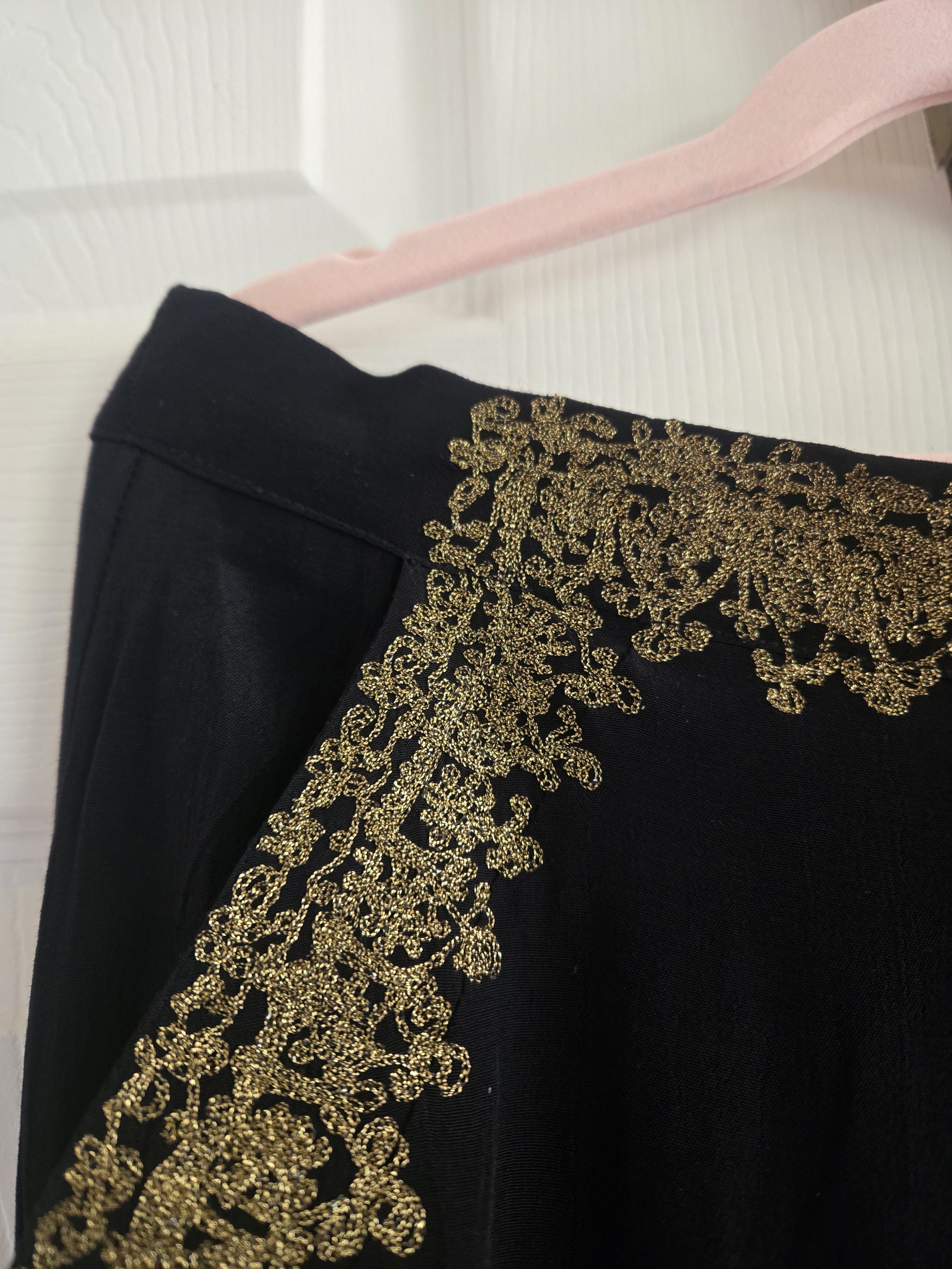 Women's Black Skinny Pants With Gold Lace Trim — image 3 of 8